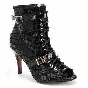 Kylie - Black Faux Crocodile Dance Booties (Street Sole) mud proof Thermal Protection