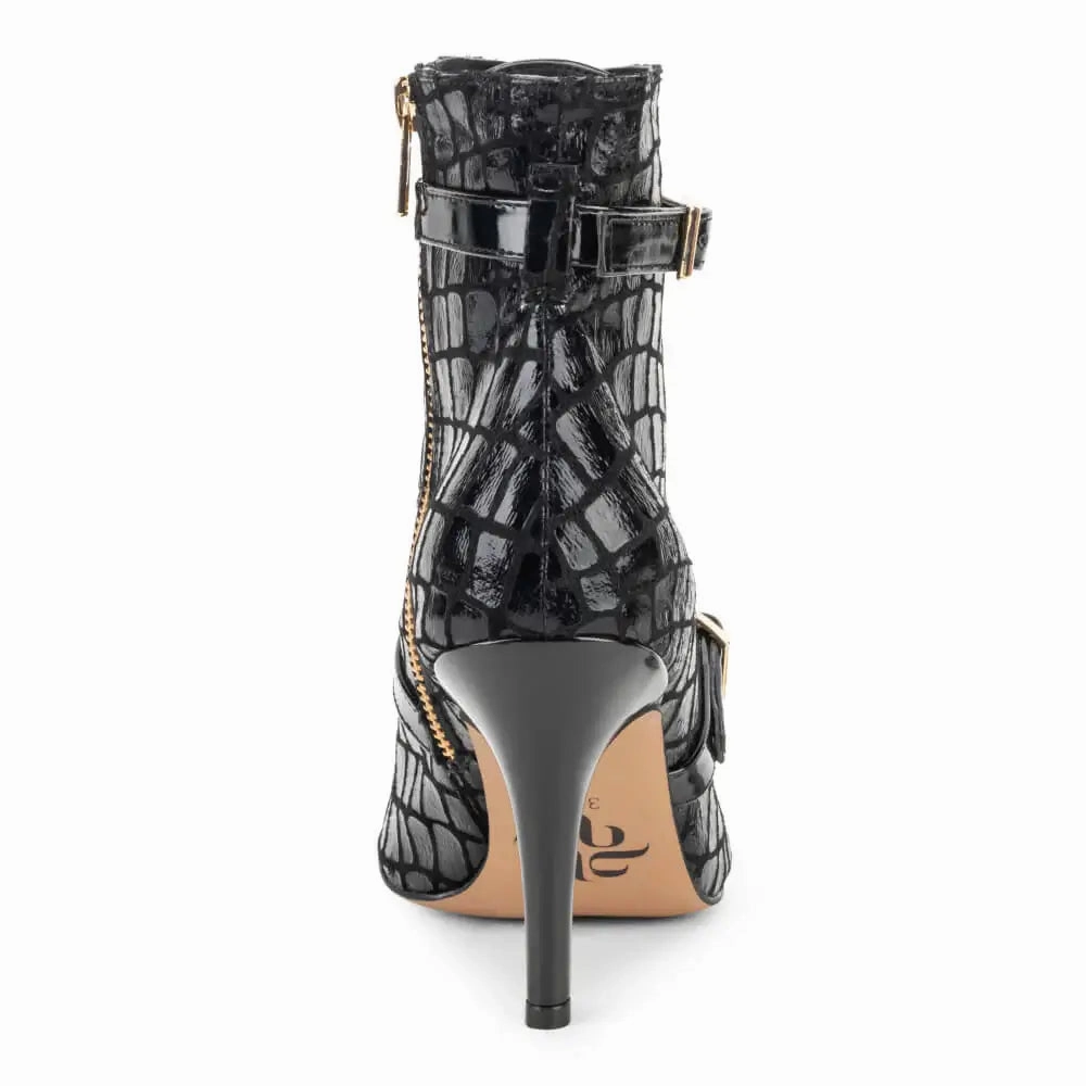 Coffee Shop Quick   Dry Kylie - Black Faux Crocodile Dance Booties (Street Sole)