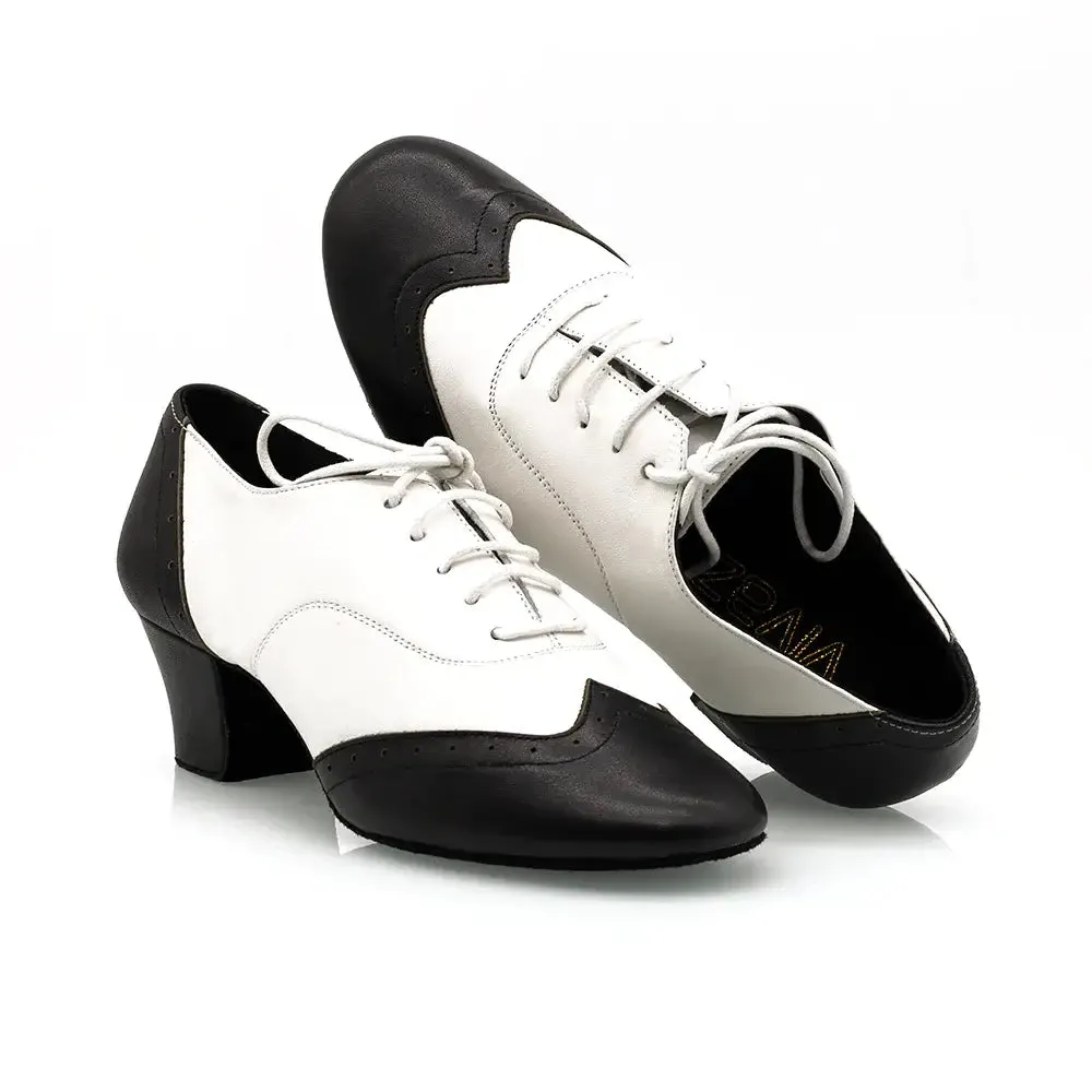 Sock-like fit reduces rubbing during direction shifts Impact Comfort Melody - Black & White Leather 2" Women's Cuban Heel Latin & Ballroom Practice Dance Shoes (Suede Sole)