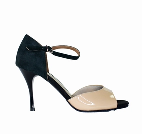 Club Ready Almond - Nude Patent & Black Suede Tango Shoes