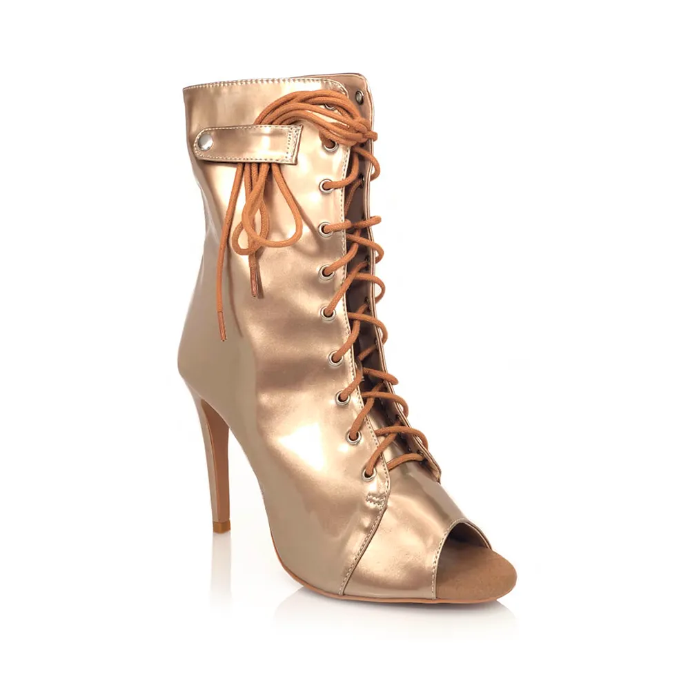 Perfect Fit Moment - By Kiira Harper - Open Toe Lace Up Dance Booties (Street Sole)