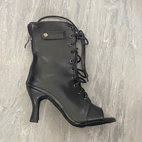 Travel Companion Moment - By Kiira Harper - Open Toe Lace Up Ankle Dance Booties (Suede Sole)