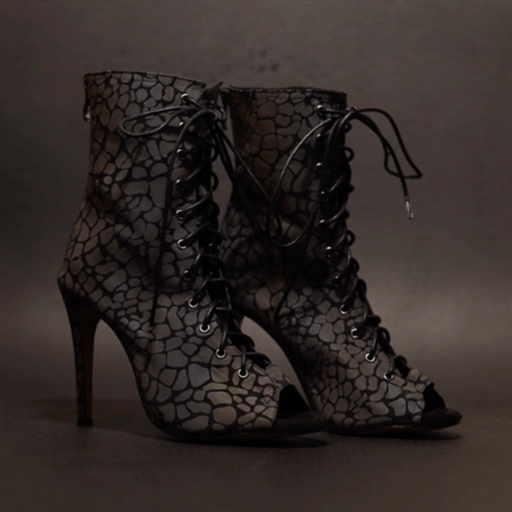 workout wear Insole liner Nina - Rainbow Iridescent Reflective Open Toe Latin Dance Booties (Street Sole)