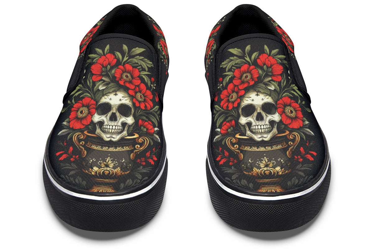 Skull Vase Slip On Shoes heel cup Elastic Sling