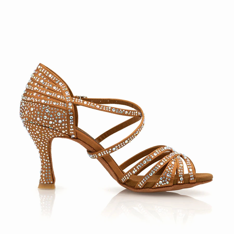 Charming Shoes Paris - Tan Rhinestone 3" Latin and Ballroom Dance Shoes