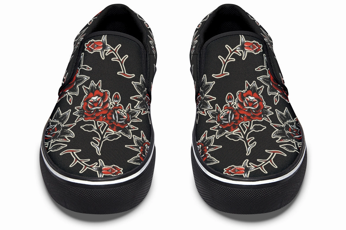 Pattern Rose Slip On Shoes Matte Edge Lake Step
