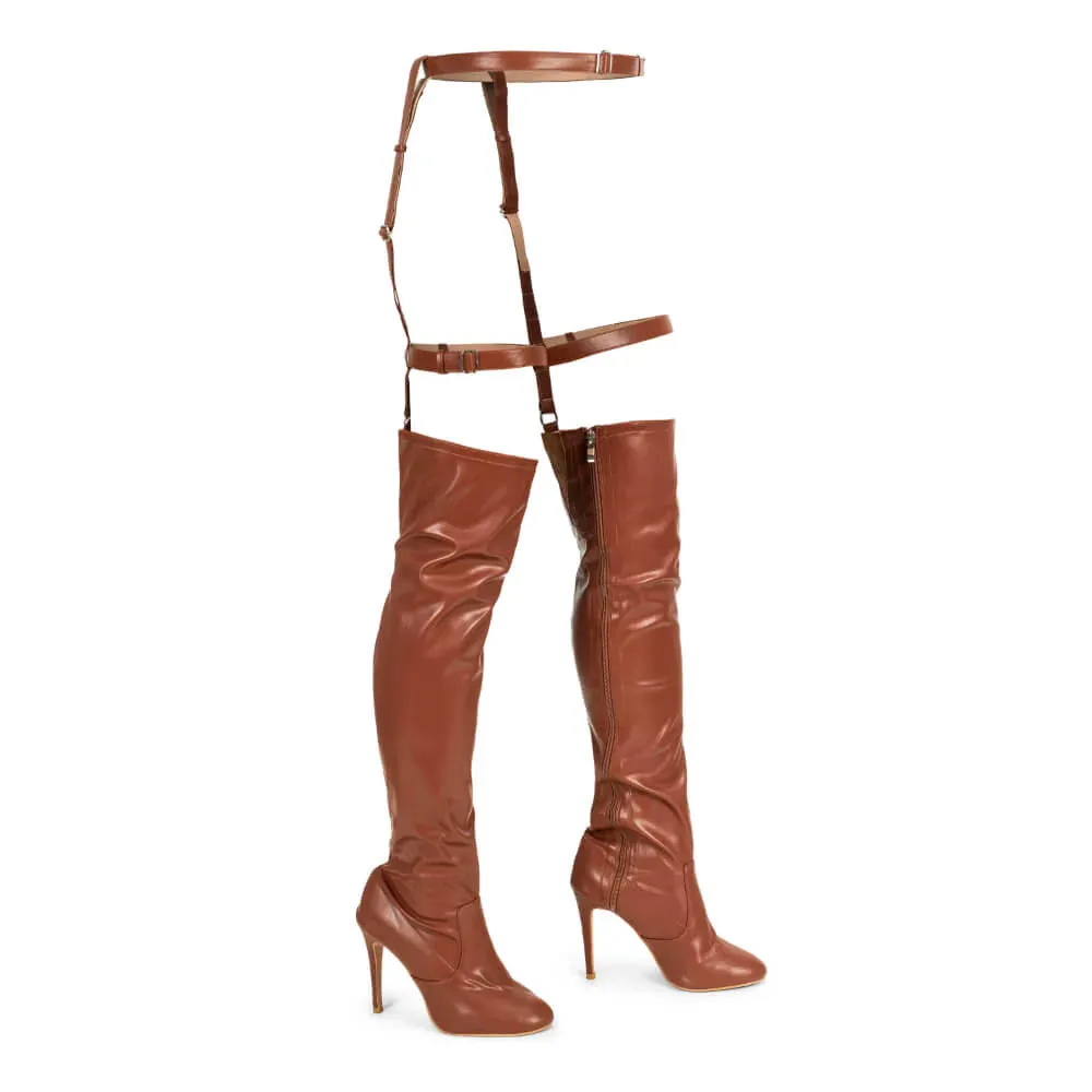 Day Wear Rhea - Garter Belt Thigh High Closed Toe Dance Boots (Street Sole)