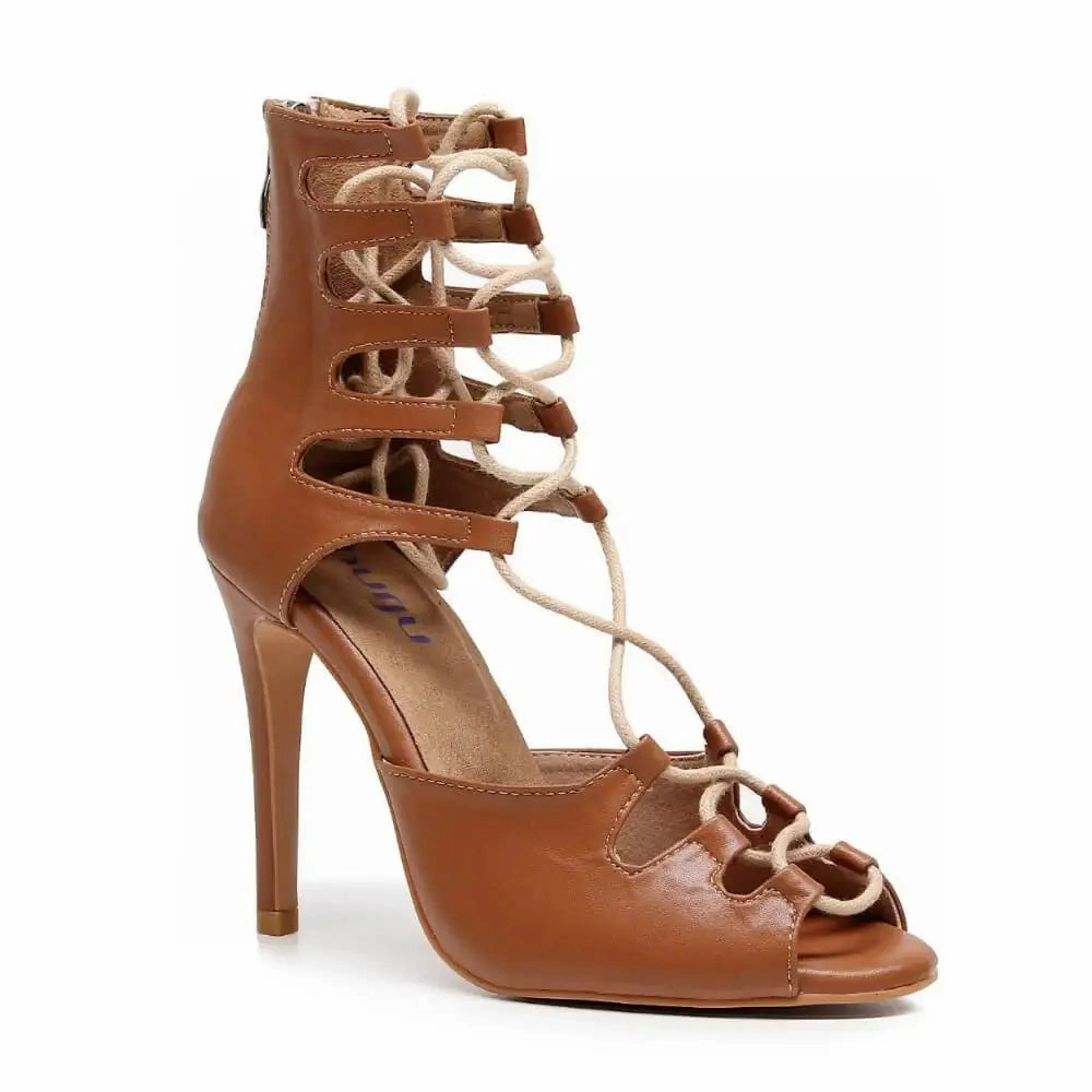 Sharp Shape Amalia Adjustable Lace-Up Open-Toe Latin Dance Sandals (Street Sole)