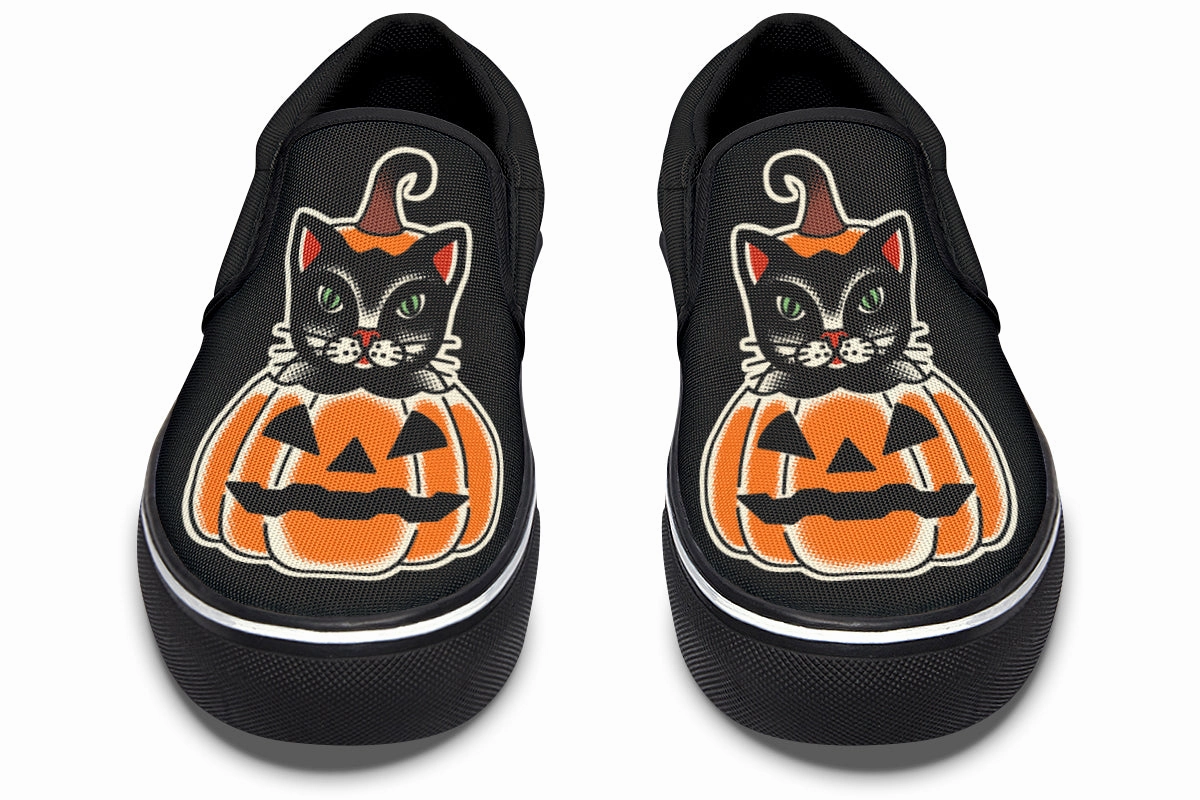 Curve Hug Pumpkin Cat Slip On Shoes