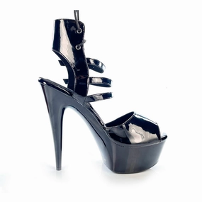 Please Her - By Nicole Kirkland - Black Strappy Open Toe Platform Dance Heels (Street Sole) Curve Fit Pointed Sandals