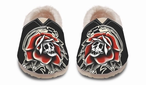 Red Rose Scythe Skull Winter Casual Shoes Toe Protection