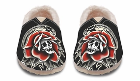 Red Rose Scythe Skull Winter Casual Shoes Toe Protection