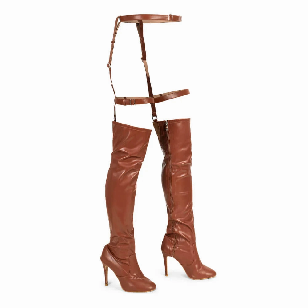 Rhea - Garter Belt Thigh High Closed Toe Dance Boots (Street Sole) Black Tie Confidence Spark