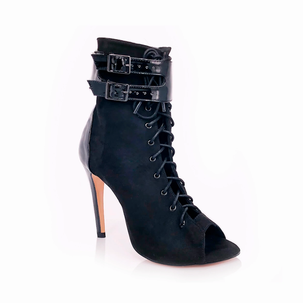 Petite Fit Fall Sandals Under the Influence - By Kiira Harper - Open Toe Lace Up Latin Dance Booties (Street Sole)