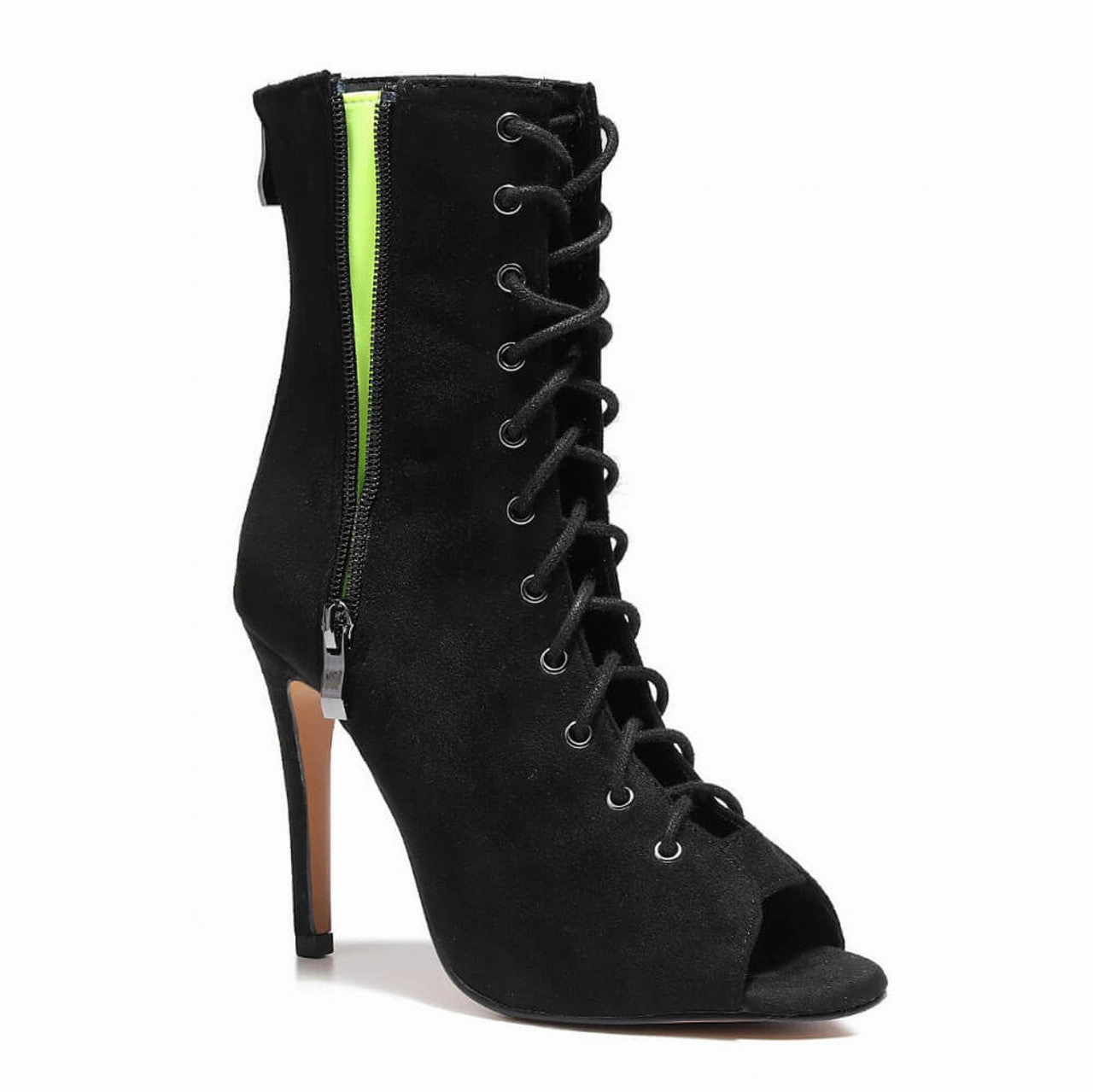 Fashion Queen Rude Boy - Vegan By Kiira Harper - Open Toe Lace Up Dance Booties (Street Sole)