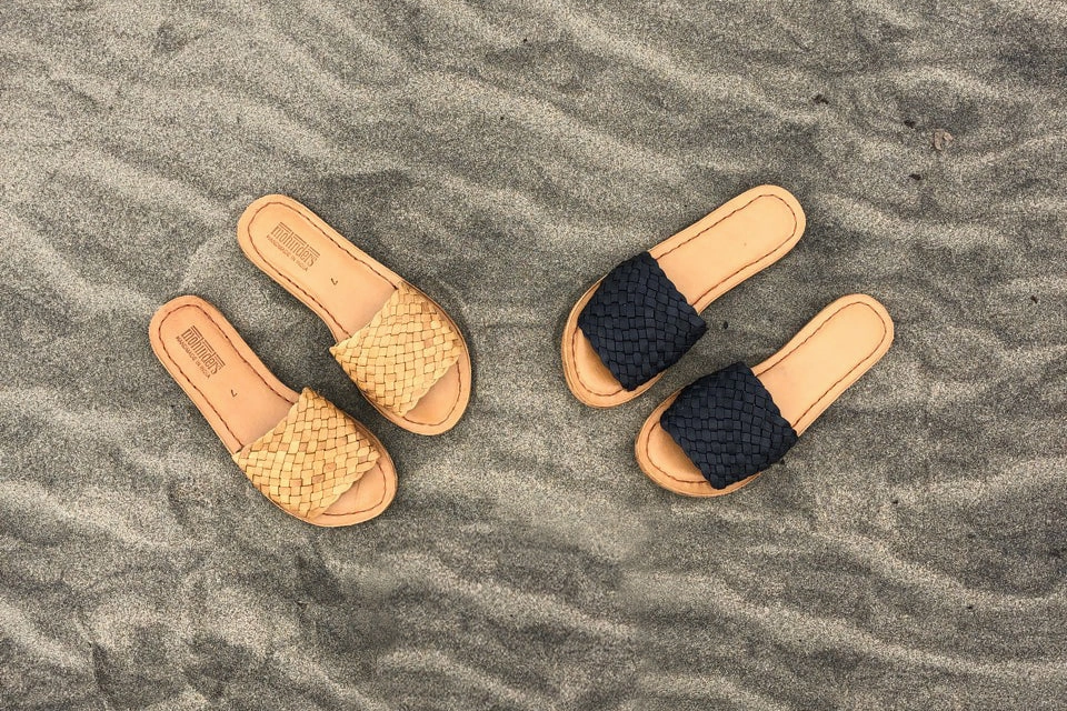 Women's Woven Sandal in Charcoal Beach Fit Slip Simple Walk Shoes