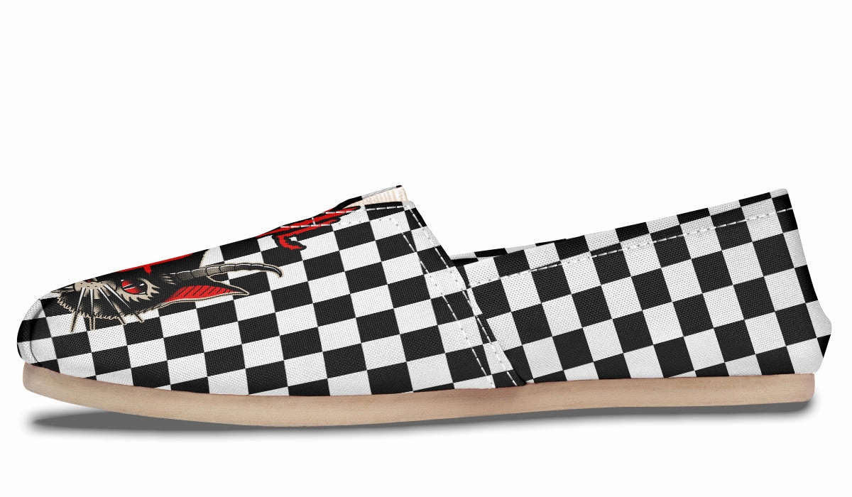 Gloss Finish Cat Demon Checkered Casual Shoes