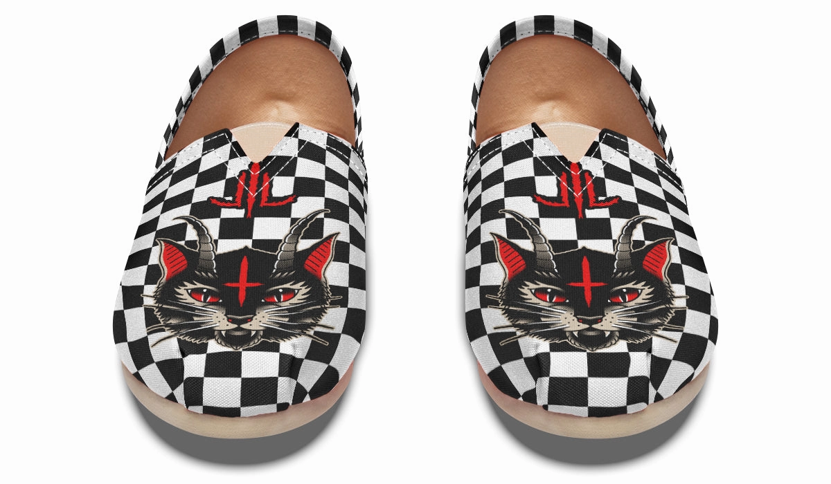 Soft Material Cat Demon Checkered Casual Shoes