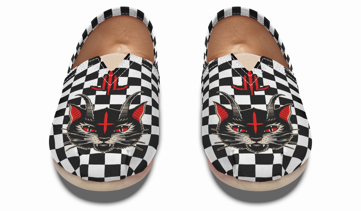 Soft Material Cat Demon Checkered Casual Shoes