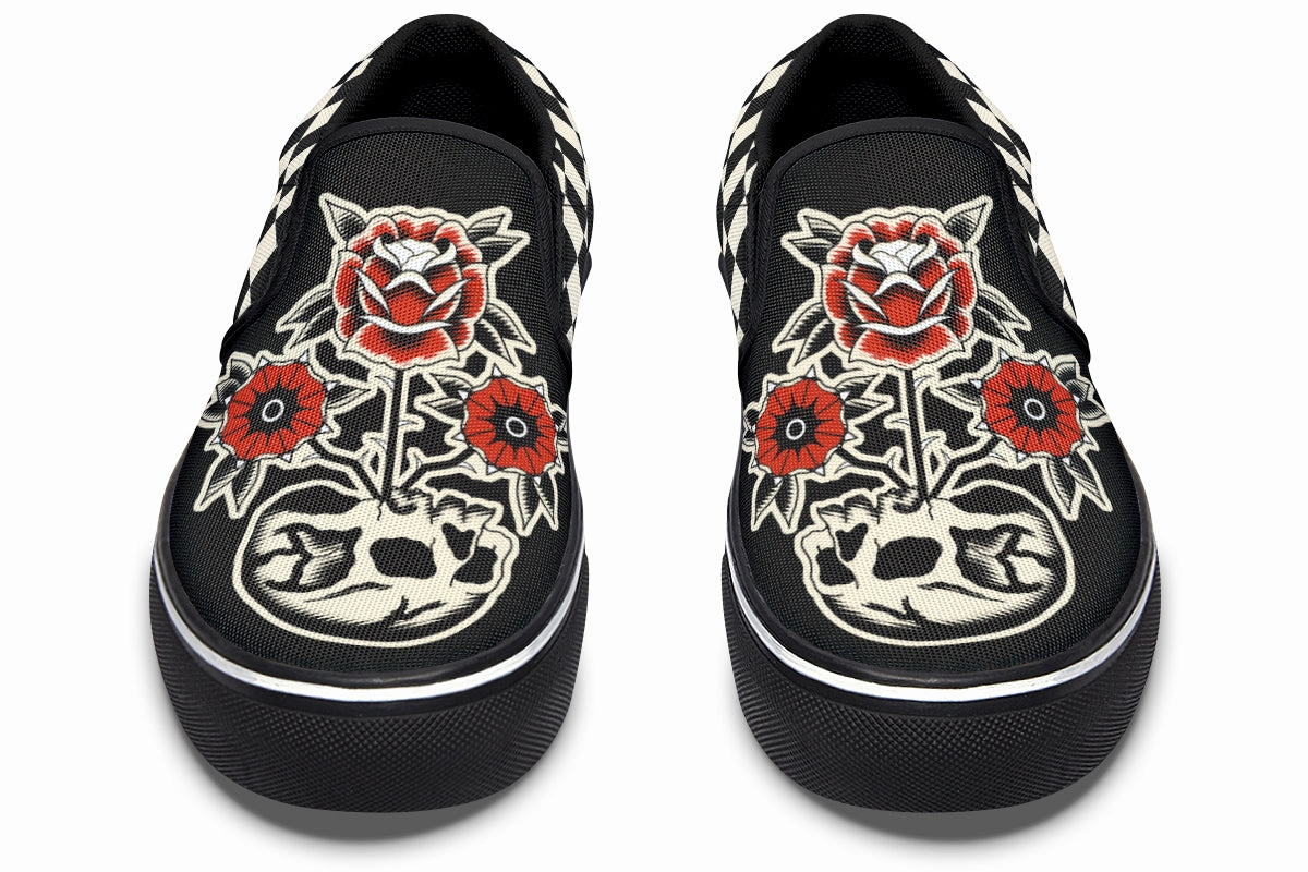 Soft Tone Skull Flowers Slip On Shoes