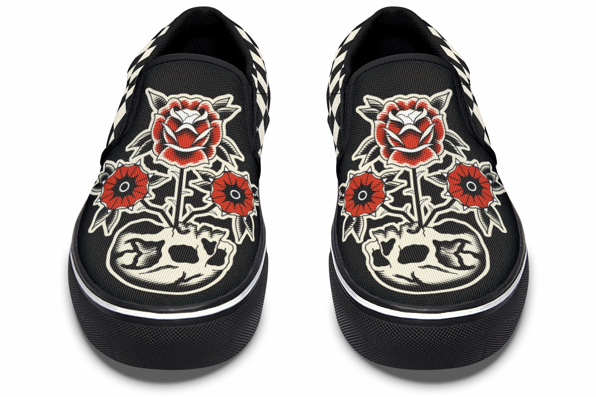Impact Resistance Skull Flowers Slip On Shoes