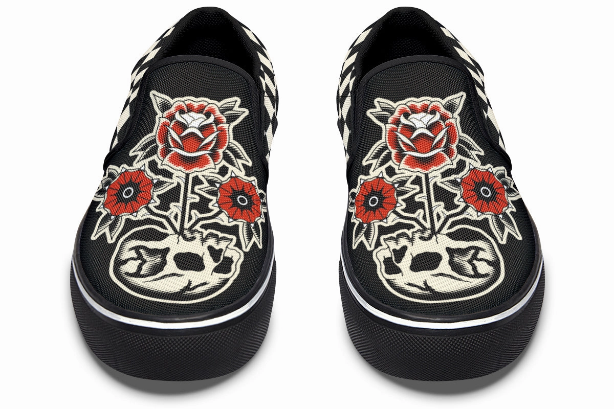 Stable Core Wide fit Skull Flowers Slip On Shoes