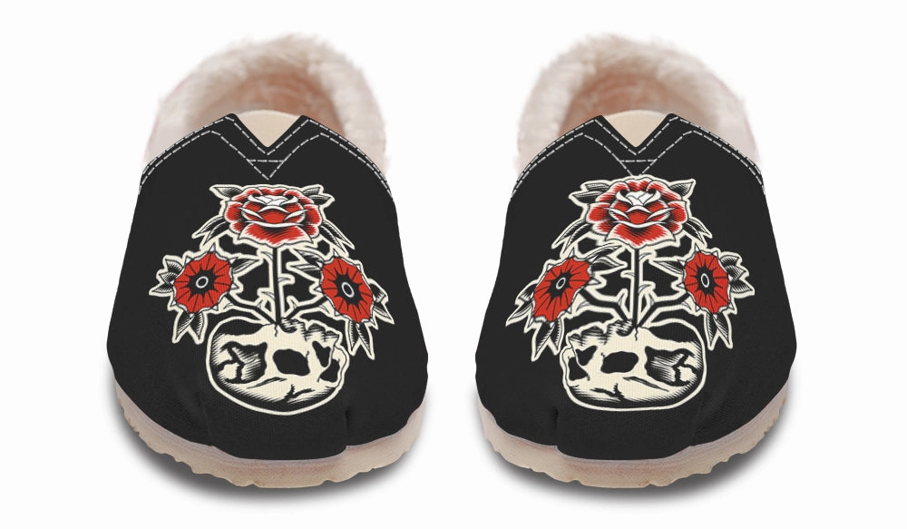 Skull Flowers Winter Casual Shoes Polish Look Satin Glow