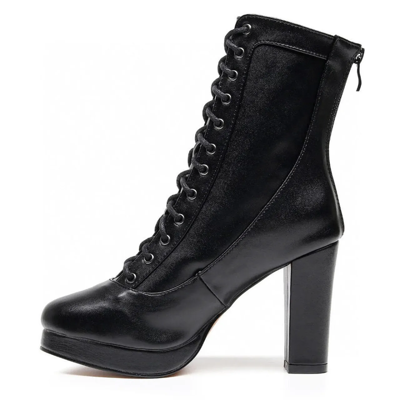 Hiking Trail Classic Appearance Aadijay Latin Dance Shoes - Black Vegan Leather Lace Up Platform Boot (Rubber Sole).