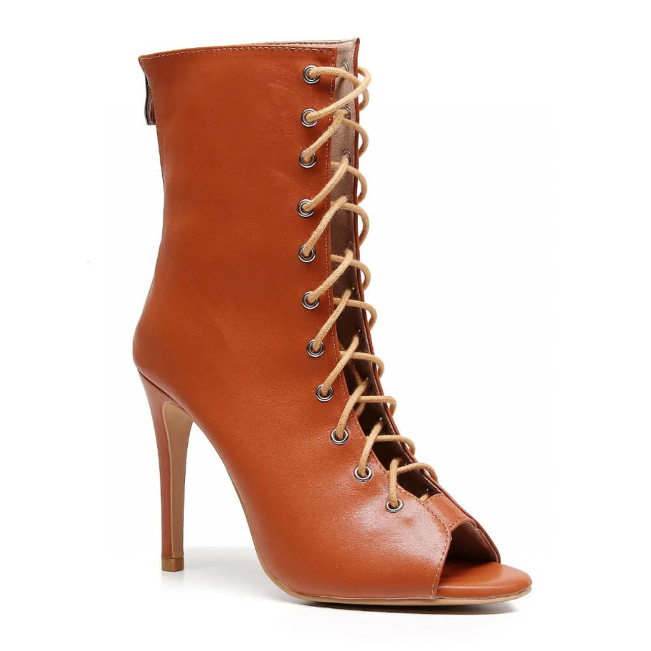 work mode Coffee Shop Sofiya True Nudes - Shade 5 Open Toe Latin Dance Bootie (Street Sole)