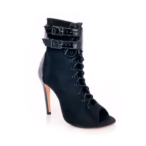 Leather Comfort Heat Lock Under the Influence - By Kiira Harper - Open Toe Lace Up Latin Dance Booties (Street Sole)