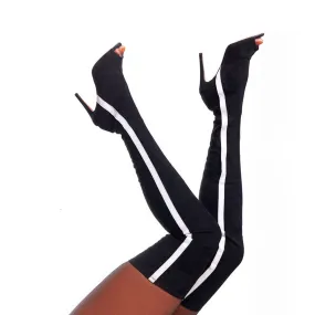 Fashion Statement Speechless Thigh High - By Kiira Harper - Open Toe Vegan Suede Stretch Dance Boots (Street Sole)