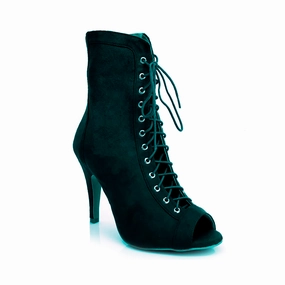 Resort Mode Sierralynn - Open Toe Faux Suede Lace Up Latin Dance Booties (Street Sole)