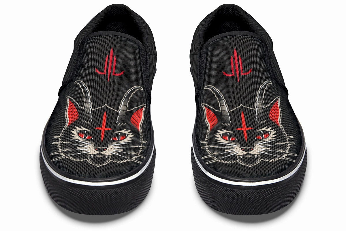 Demon Cat Slip On Shoes Angel Glow Stone Gray