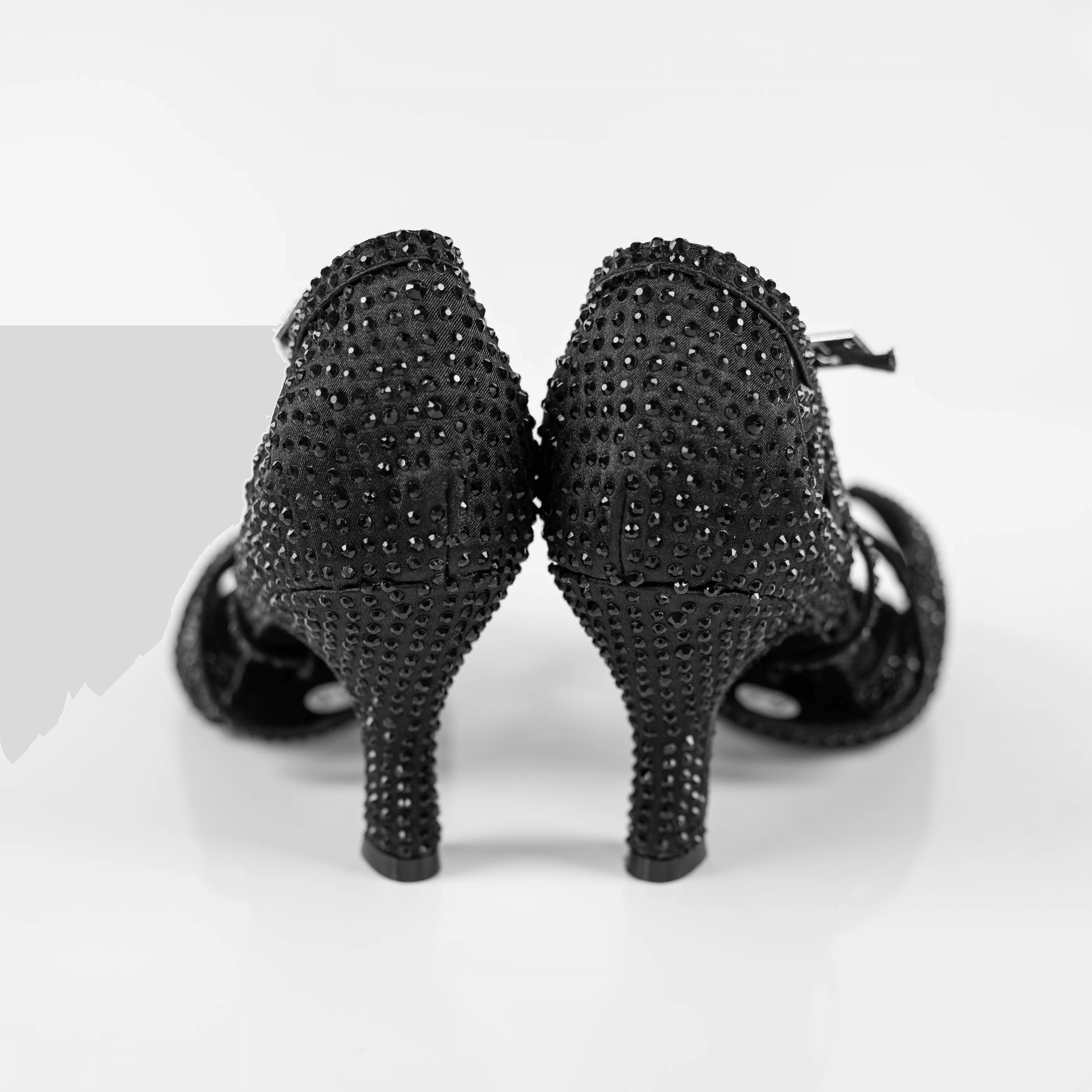Abelia Black Rhinestone Double Padded Latin Dance Shoes (Suede Sole) Bold Fashion Heat Guard