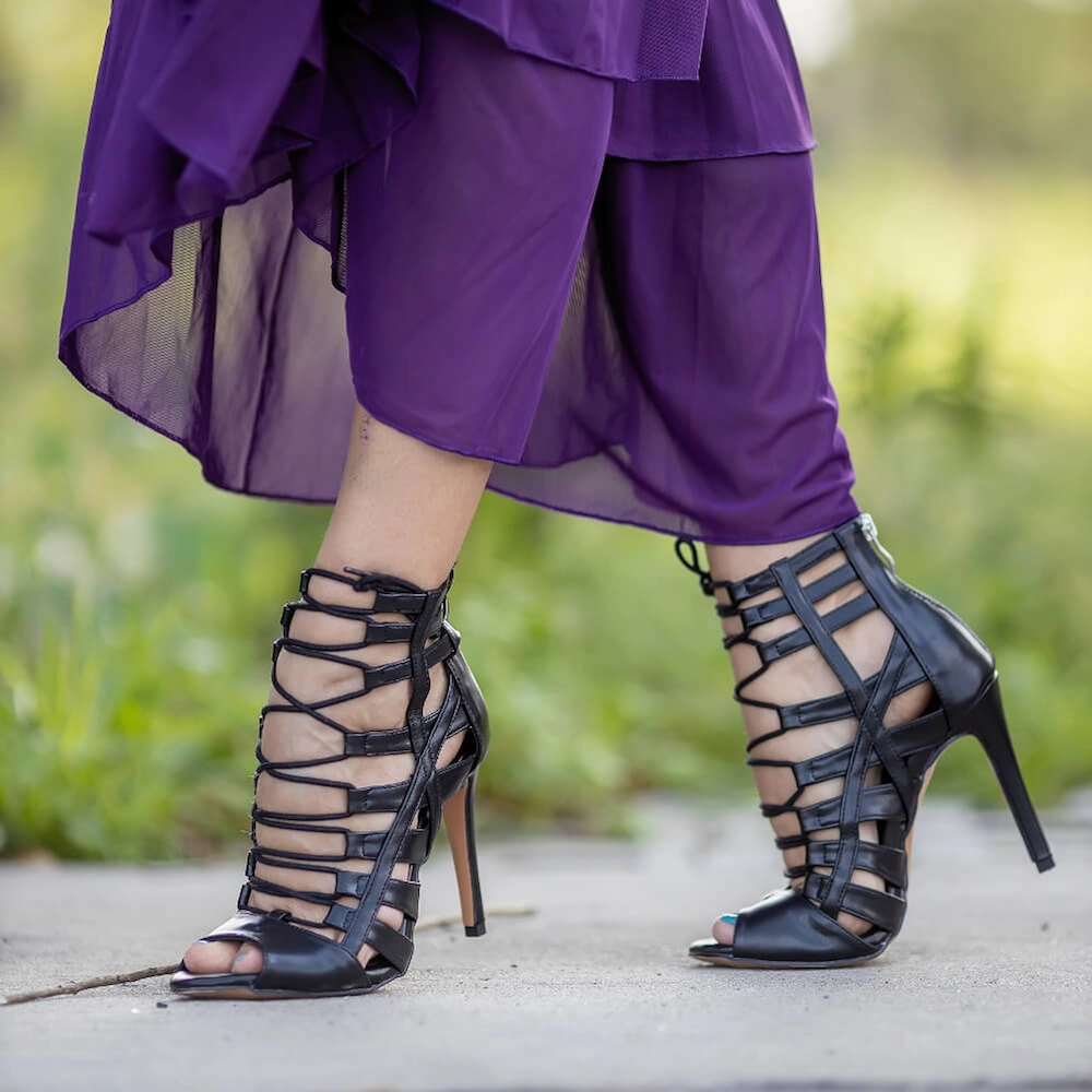 Tiyah - Strappy Open Toe Vegan Lace Up Latin Dance Shoes (Street Sole) Modern Elegance Easy Step