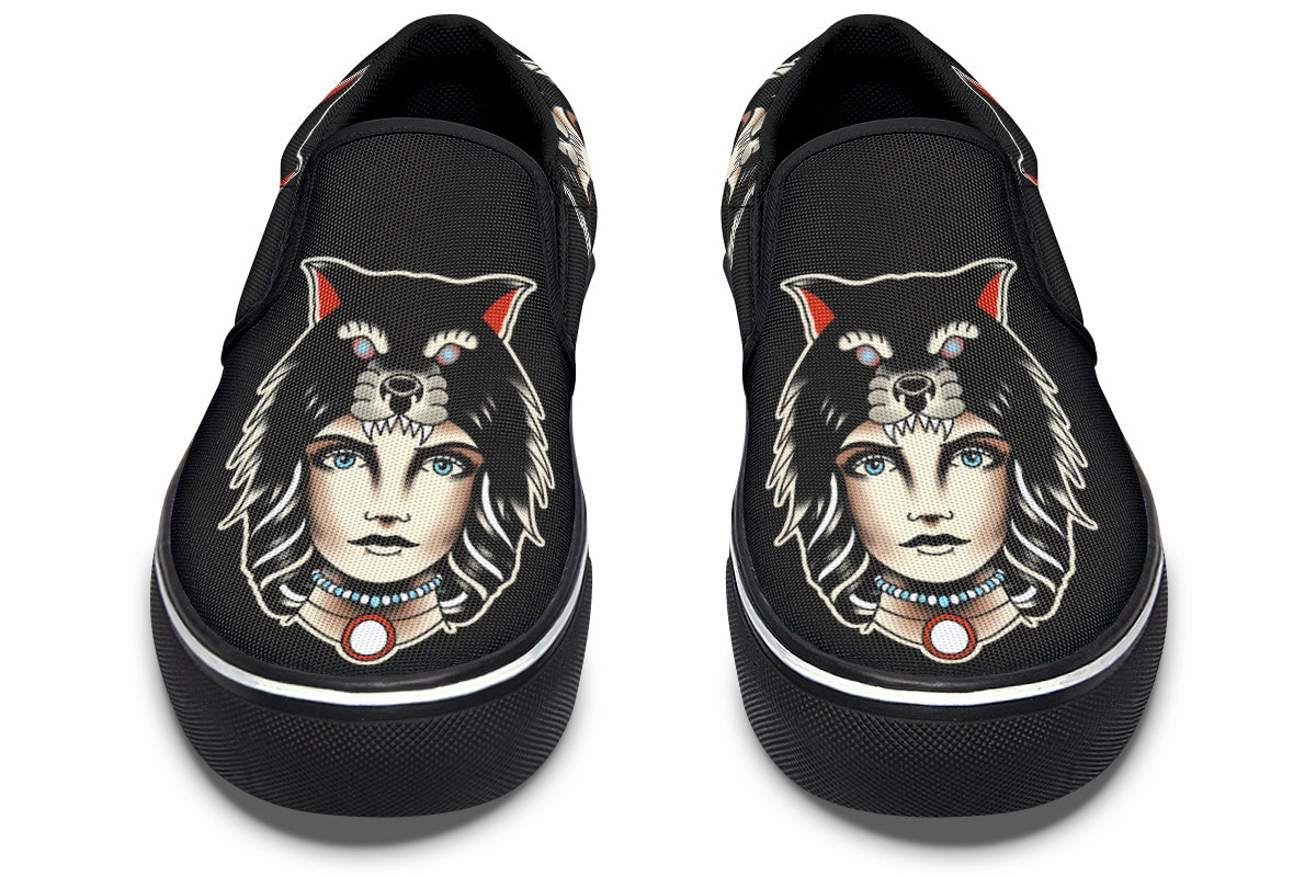 Wolf Cowl Girl Head Slip On Shoes Body Align Everyday