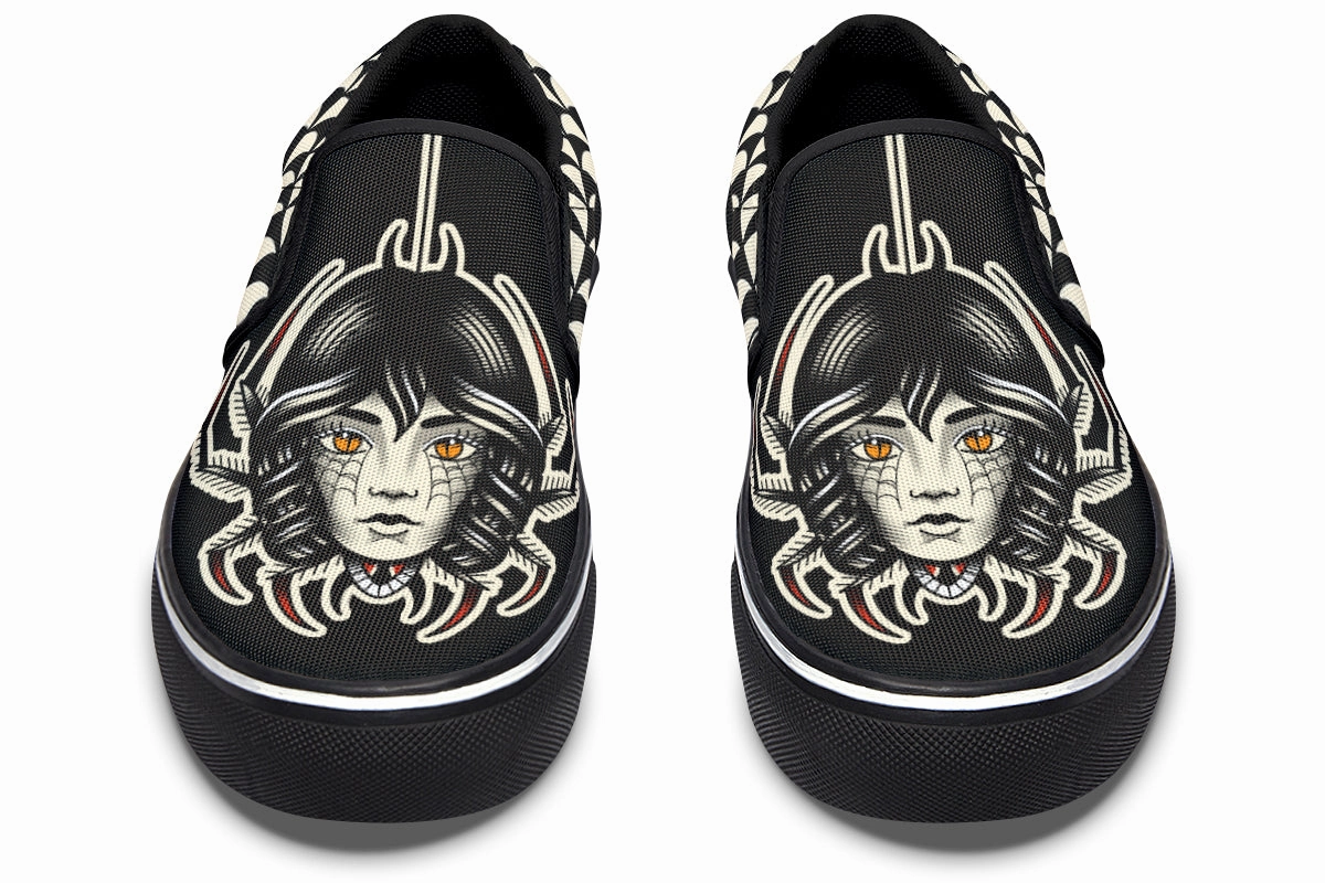Wide toe box Traditional Spider Girl Head Slip On Shoes