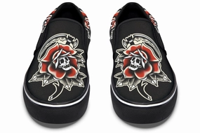Red Rose Scythe Skull Slip On Shoes Couple Pair