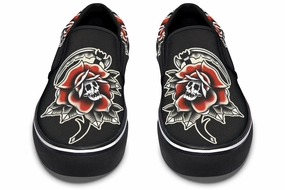 Red Rose Scythe Skull Slip On Shoes Couple Pair