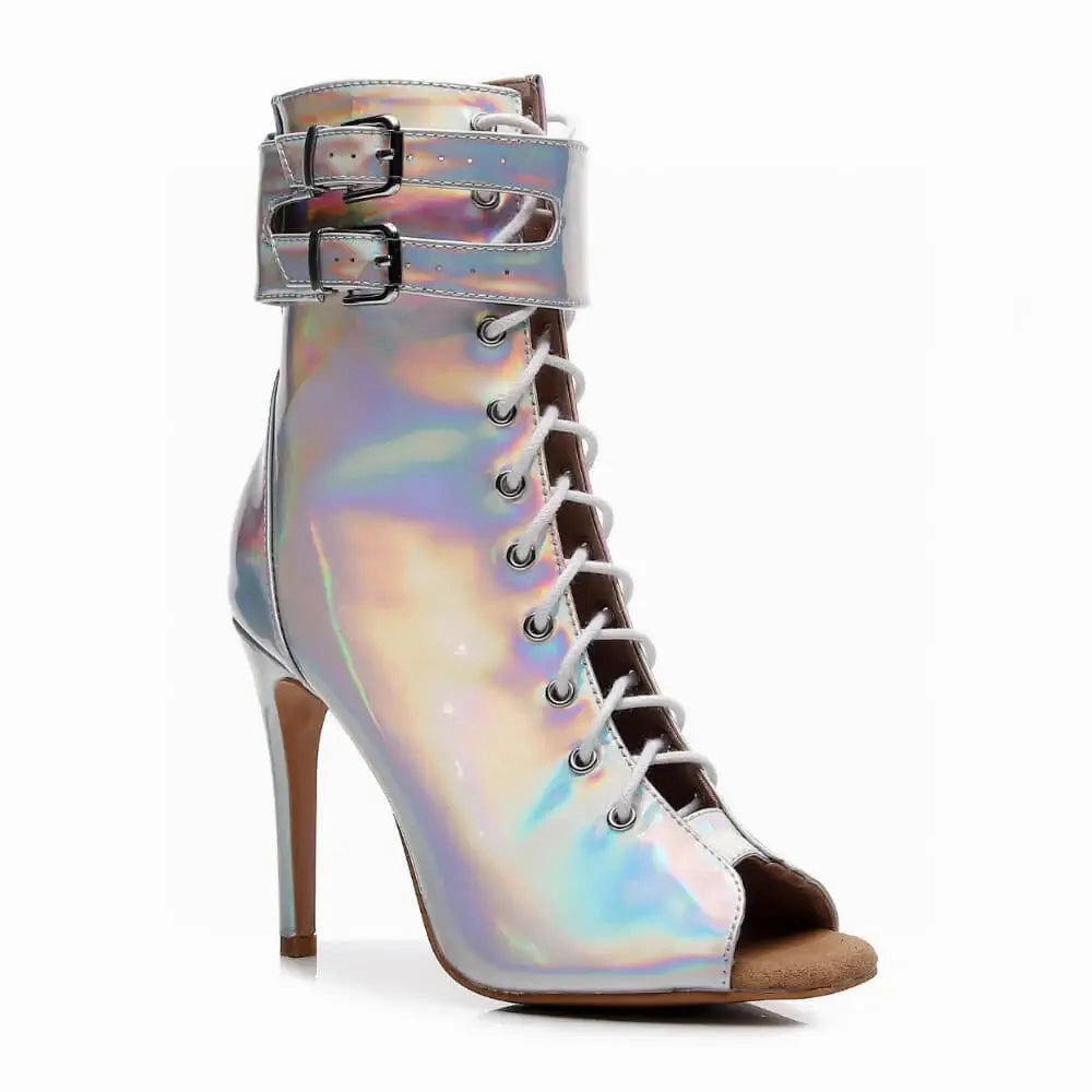Under the Influence - By Kiira Harper - Open Toe Lace Up Latin Dance Booties (Street Sole) Moisture wicking Timeless Quality