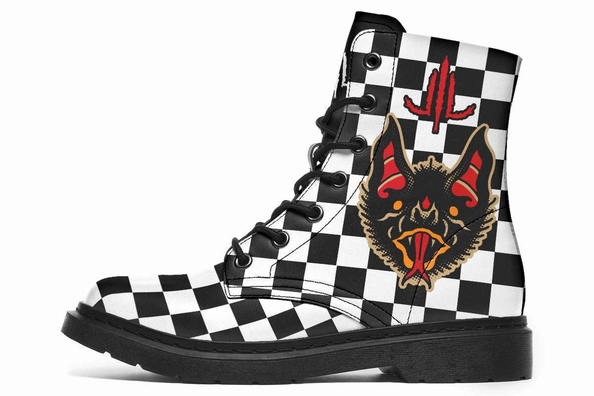 Tech Glow Stone Gray Vampire Bat Checkered Boots