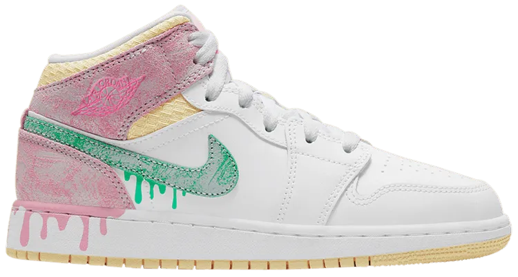 Air Jordan 1 Mid SE GS 'Paint Drip' design Fiber Mix