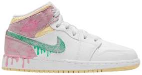 Air Jordan 1 Mid SE GS 'Paint Drip' design Fiber Mix