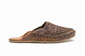 Zip Up Tie Up Design Woven Slide in Walnut