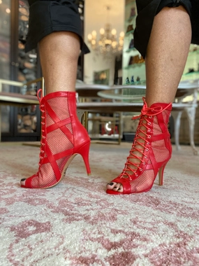 Xiomara - Vegan Leather and Mesh Cross Design Lace Up Latin Dance Booties (Street Sole) Timeless Style